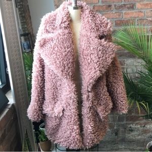 Pink teddy faux fur coat